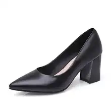 DoraTasia Big Size 32-42 Fashion Women Office Lady Genuine Leather Pointed Toe Shoes Vintage Chunky Heel Pumps