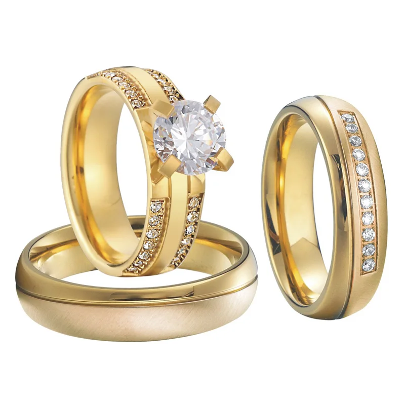 Unique Mens Wedding Band Couple Rings 3 Pieces Set Bridal Jewelry Alliance anillos anel bague Engagement Rings for women