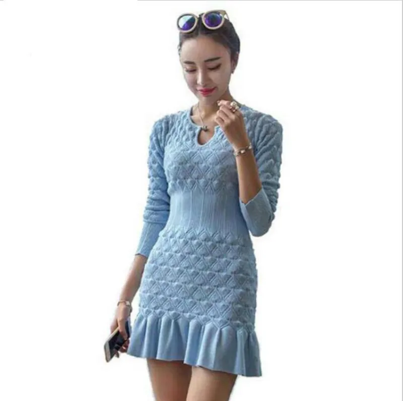 

Women winter sexy dress long sleeve thicken party slim fit package hip hedging knitted sweater dress for women
