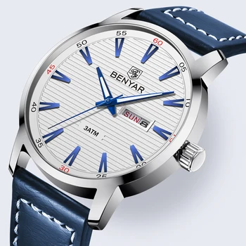 

Top Luxury Brand BENYAR 2019 New Men Leather Quartz Watch Fashion week Date Watch Reloj Hombre Sport Clock relogio Masculino