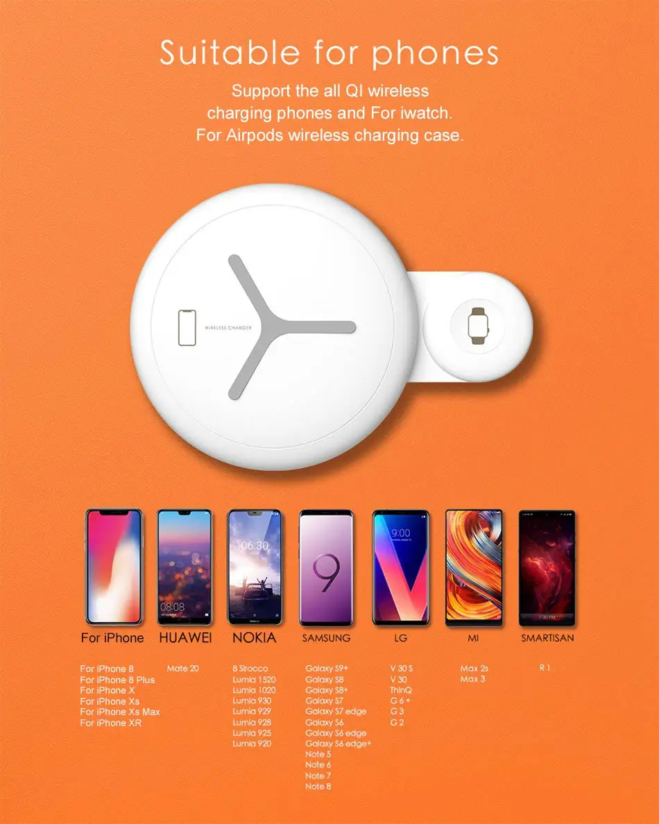 Caseier 2 в 1 QI Беспроводной Зарядное устройство для наручных часов Apple Watch 4 3 2 быстро Зарядное устройство для iPhone samsung S10 S9 S8 двойной 12,5 Вт Беспроводной Зарядное устройство s