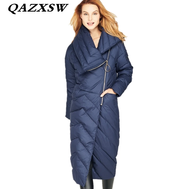 Beste 2018 Nieuwe Vrouwen Winter Down Jas Solid Lange 100% Down Jas Winter Grote Size Slim Bovenkleding Fashion Tailored Warme Jas LC003