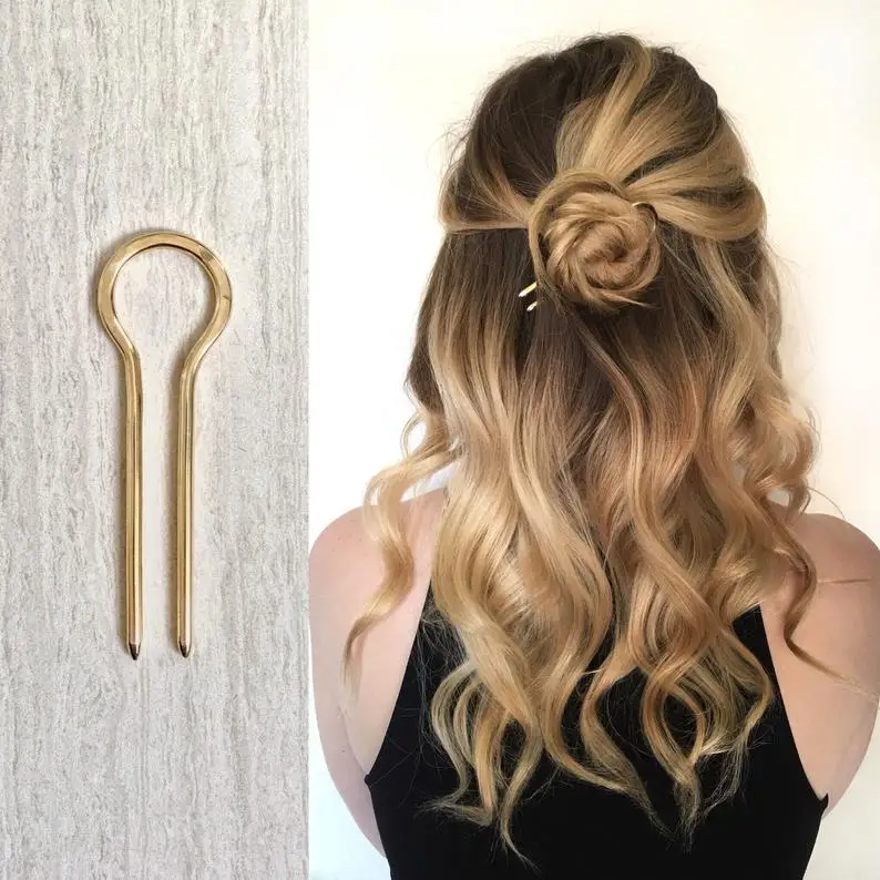 

Small Brass Hairpin Unique Gold Geometric Bun Pin Ethic Boho Fork Vintage Gold Bun Holder 2019 Original Hair Accessory Jewelry