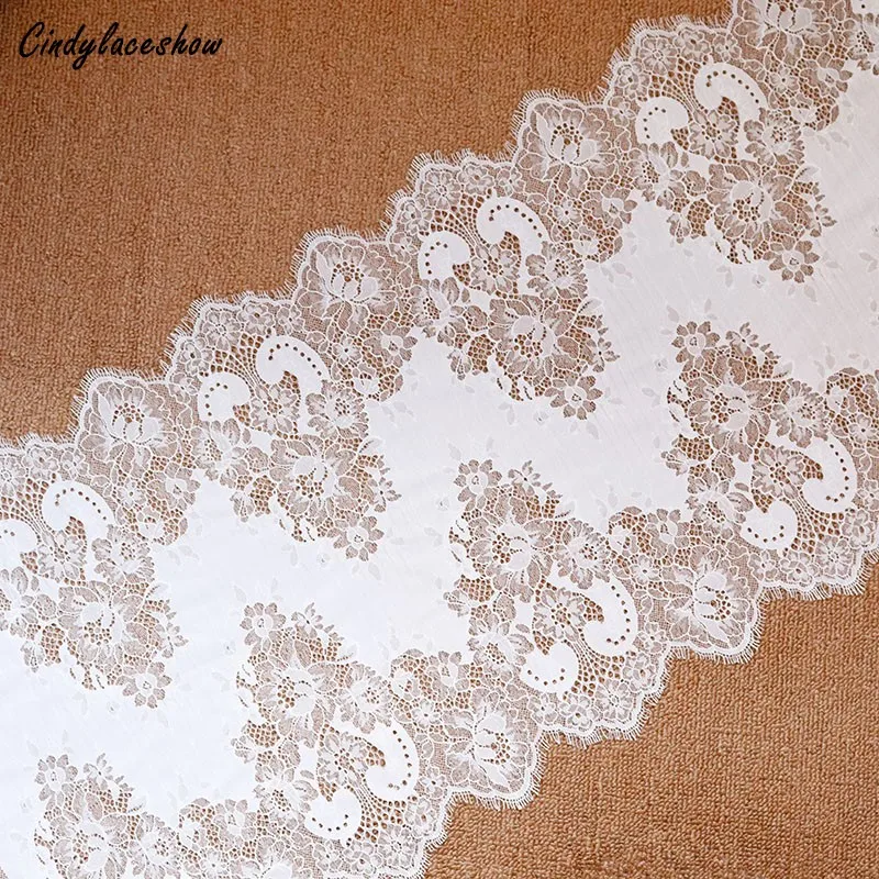 

3Meters 43cm Wide Black White Eyelashes Lace Fabrics Flower Nylon Lace Trims Double Edge Clothing Accessories Lace Materials DIY