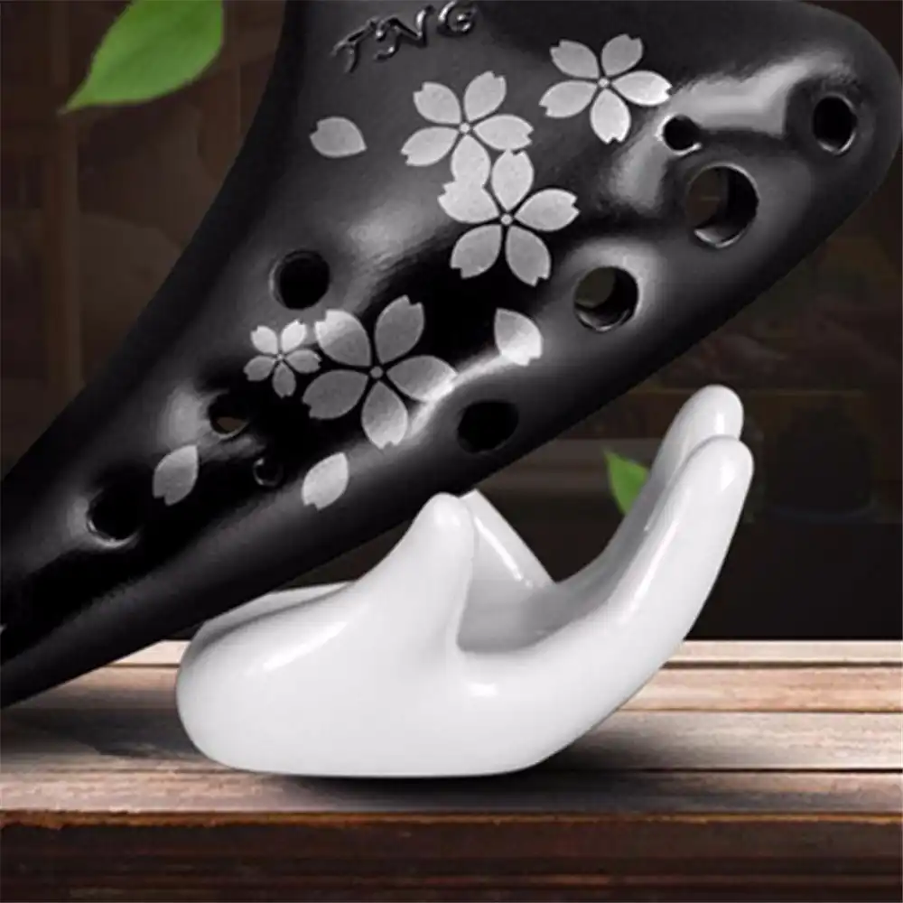 White 6/12 Hole Ocarina Collector Ceramic Hand Stand Base for Music