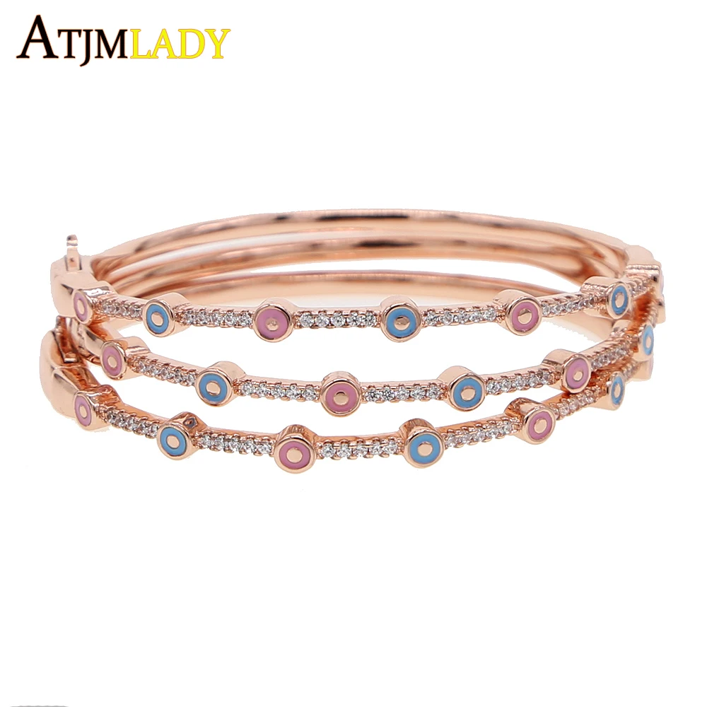 

2019 turkish Evil Eye enamel Bracelet rose gold color Colorful Enamel pink blue evil Eye Charm hot fashion women lucky Bracelets