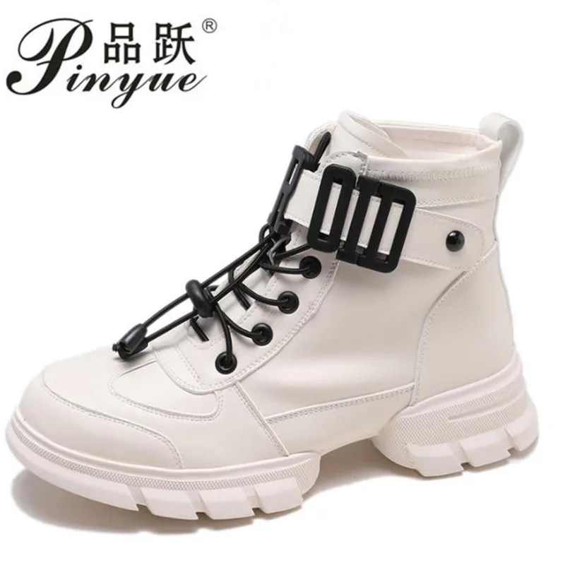 

British Frenulum Ankle Boots Women 2019 Fall Winter Fashion Low Thick Heel Martin Boots white Shoes Woman