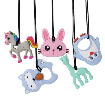 

5PC Food Grade Silicone Giraffe Teether Beads for Baby Teething Penguin Necklace Koala Pendant Raccoon Elephant Toy Gift
