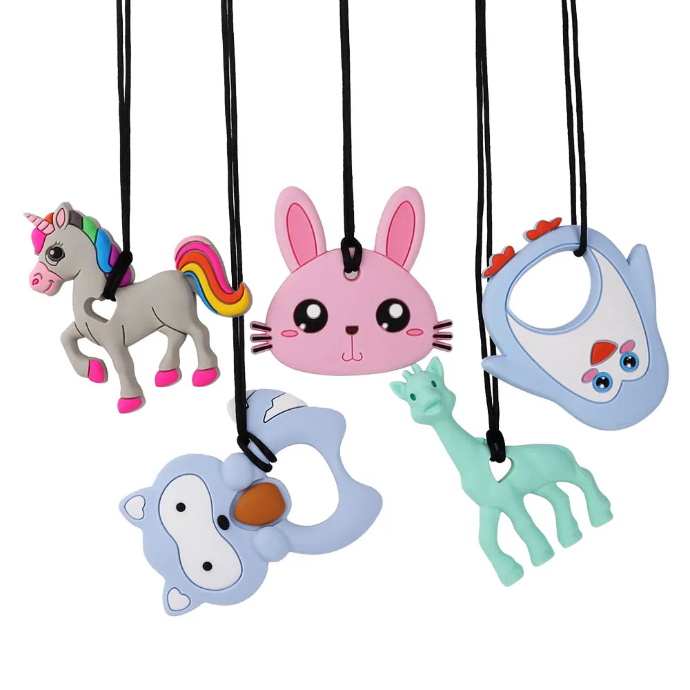 

TYRY.HU 5PC Food Grade Silicone Giraffe Teether Beads for Baby Teething Penguin Necklace Koala Pendant Raccoon Elephant Toy Gift