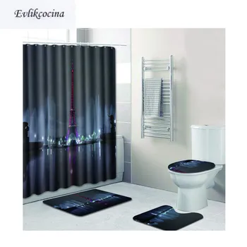 

Free Shipping 4pcs Night Tower Light Banyo Paspas Bathroom Carpet Toilet Bath Mat Set Antislip Tapis Salle De Bain Alfombra Bano
