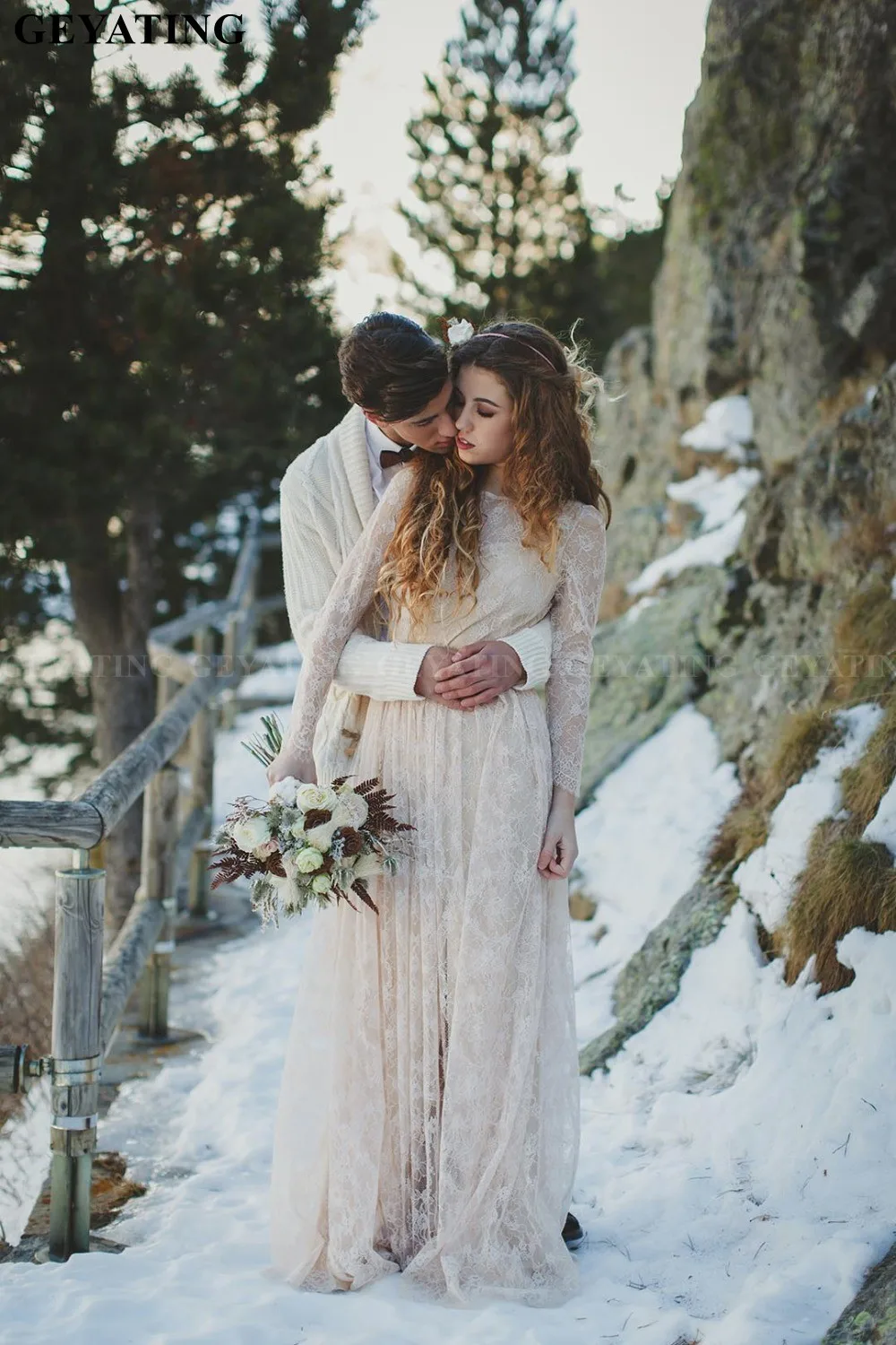 Винтажное бежевое кружевное свадебное платье Bobemian с длинными рукавами, сексуальное пляжное свадебное платье с открытой спиной в стиле бохо, цыганские хиппи, платья невесты