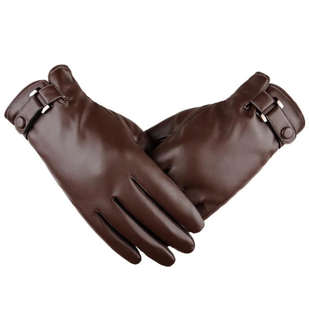 1 Pair Men Leather Winter Gloves Windproof Waterproof Bicycle Leather Gloves Slip Plus Velvet Thickening Gloves handschoenen