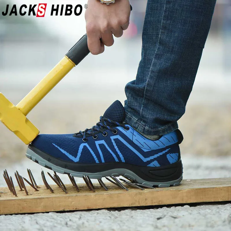 JACKSHIBO تنفس أحذية أمان للرجال غطاء صلب لأصبع القدم أحذية عمل في الهواء الطلق مكافحة تحطيم ثقب الذكور البناء حذاء برقبة للعمل JACKSHIBO تنفس أحذية أمان للرجال غطاء صلب لأصبع القدم أحذية عمل في الهواء الطلق مكافحة تحطيم ثقب الذكور البناء حذاء برقبة للعمل