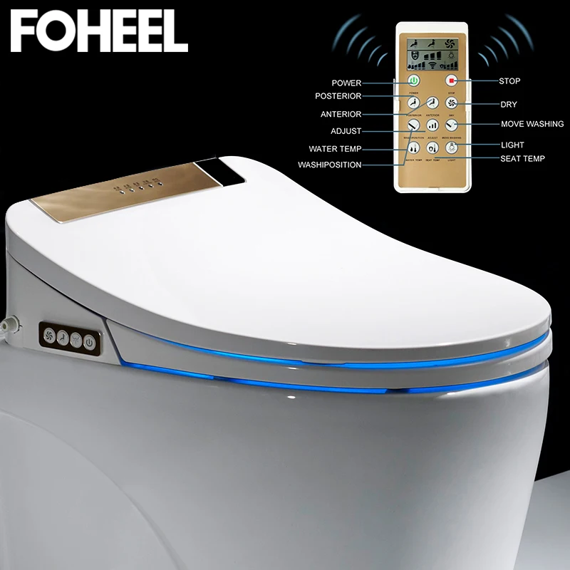 Online LCD 3 Color Asiento de baño inteligente elongado Bidet eléctrico cubierta inteligente Bidet calefacción se asienta luz Led Wc