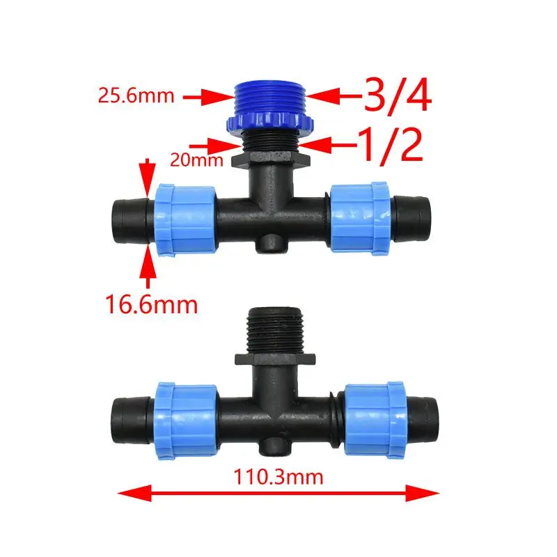 Мужской 1/2 от 3/4 до 16 мм капельный ленточный тройник делитель воды соединитель винт теплицы капельного орошения фитинги 1 шт