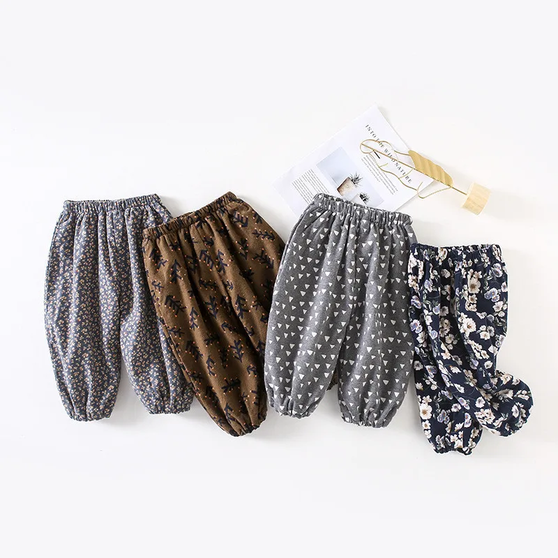 

Flannel Cotton Winter Thicken Baby Girls Pants Warm Plus Velvet Infant Trousers Children Clothing Floral Kids Ttrousers Outwear
