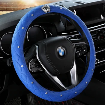 

38CM Luxury Crystal Crown Studded Rhinestone PU Leather Car Steering Wheel Cover Diamond Steering For Women Girl Car Styling