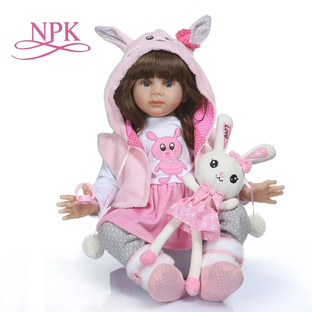 

NPK 60CM high quality reborn toddler Fridolin soft silicone bebe doll reborn pincess long hair doll