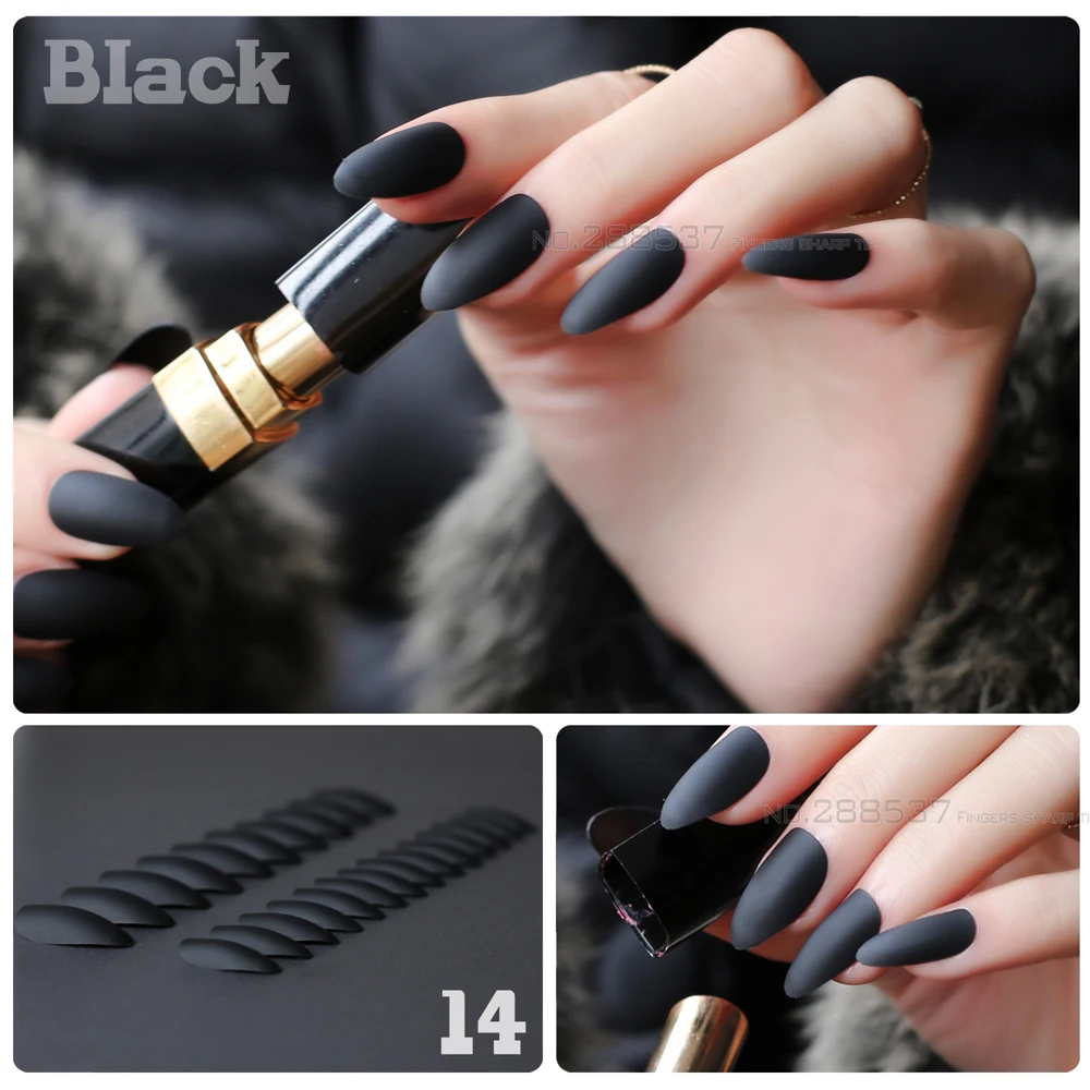 

Black Full Nail Tips Comfortable Matte nails Pointed Stiletto False nails end product long short Designs Pure complete set Dark