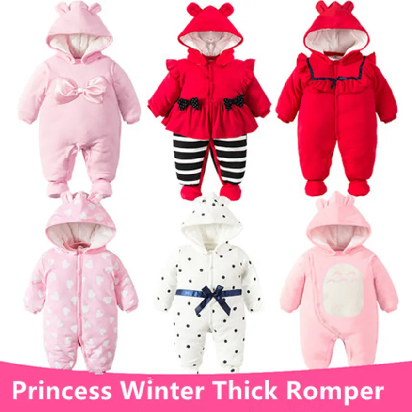 Princess style Baby Girl Winter Rompers Hooded Lace Cute RomperGirls