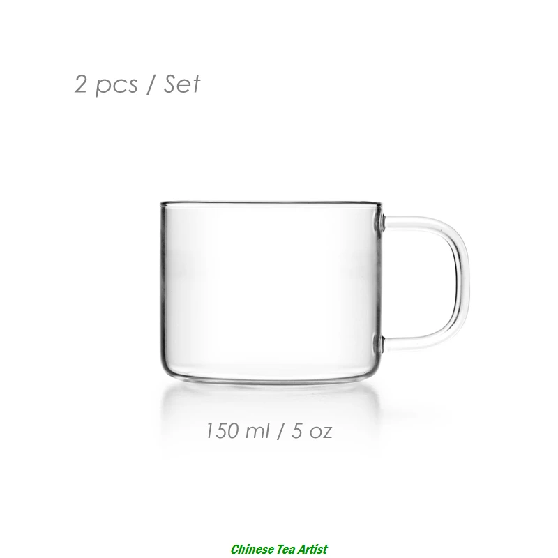 

4 sets/lot Super Clear Modern Tea Glass Cups with Handle 150ml,Glass Drinkware,Kungfu Tea Set