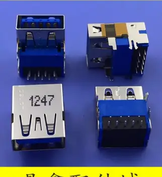 

10PCS Long body USB3.0 female seat 9 feet height type flat mouth blue plastic version upwards fully inserted into the connector