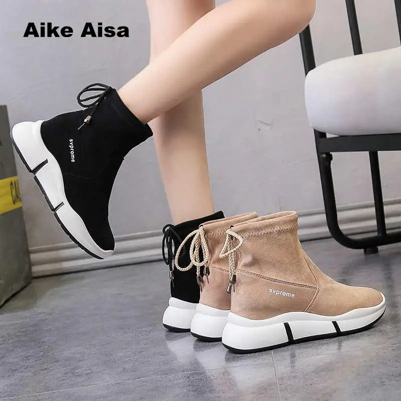 

2018 New Women Sock Boots Pointed Toe Elastic High Slip On Heel Ankle Botas Mujer Zapatos Muje Botas Femininas Sneakers S69