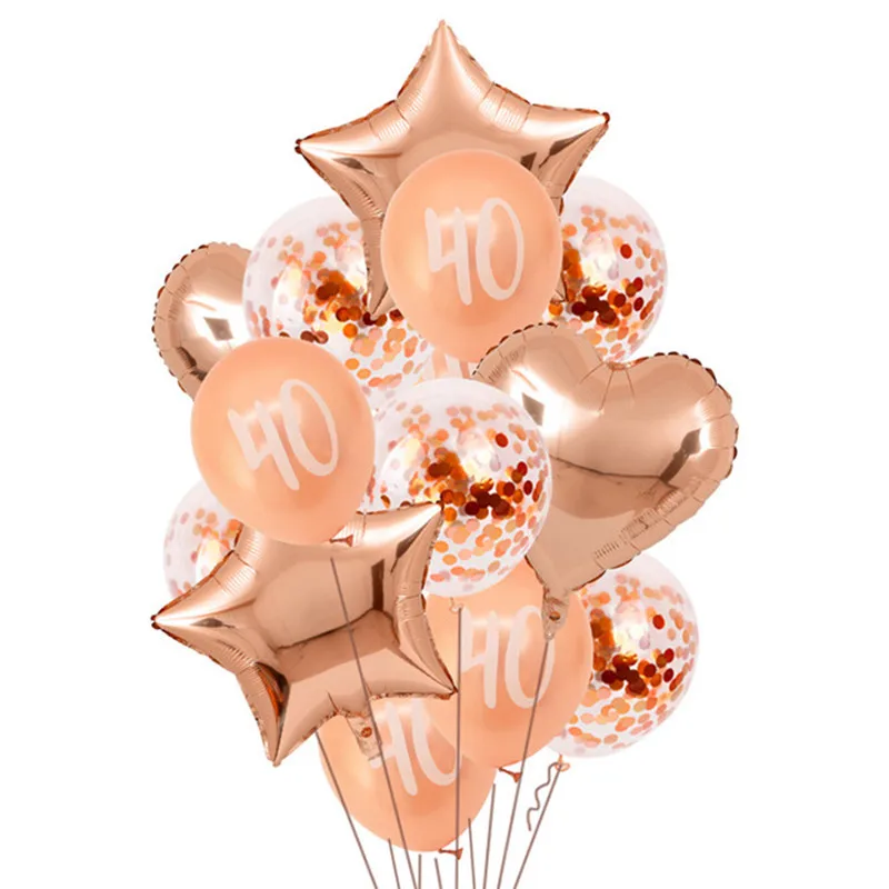 Розовые золотые воздушные шары с цифрами на день рождения, 18, 20, 21, 30, 40, 50, воздушные шары на день рождения, украшения для вечеринки, принт с цифрами, globos - Цвет: 13  pcs  40 mix