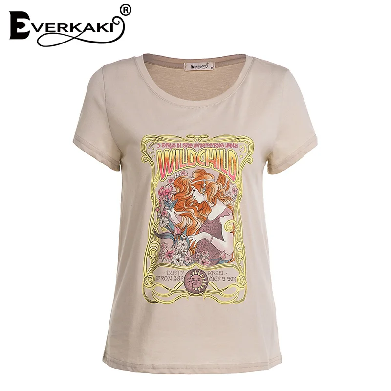 Apricot Everkaki Boho Gypsy Girl/футболка с принтом; топы из хлопка для диких детей; абрикосовый топ с круглым вырезом в богемном стиле; женские футболки; Новинка года; сезон весна-лето - Цвет: Apricot