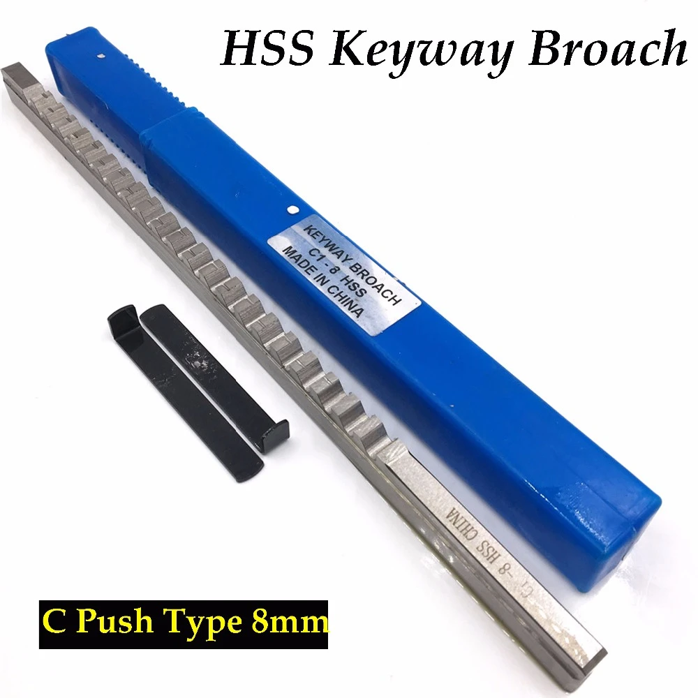 WSF-TOOLS Keyway Broach 8mm C Push Type Metric Size Broaches High Speed Steel Keyway Cutting Broaching Tools for CNC Router 