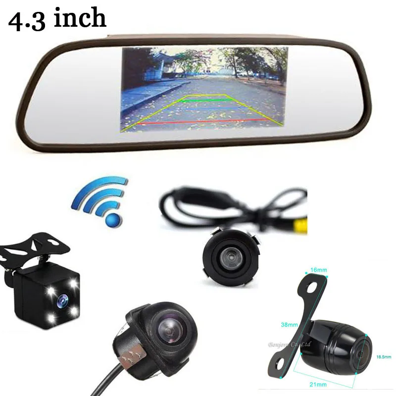 

Wireless HD Car 4.3" LCD Monitor Display with CCD Auto Rear view Camera Black Reverse Back up Parking Front camera System 3 in 1