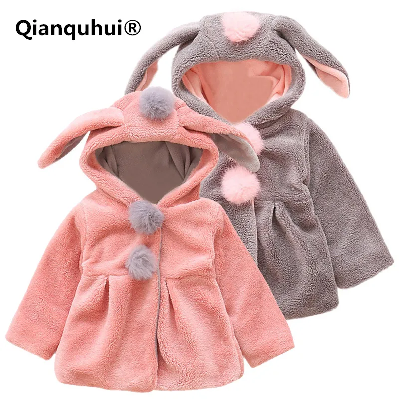 

Qianquhui Baby Girl Clothes Long Ears Hoodie Coats Infant Toddler Winter Warm Down Jacket For Girls Outwears Coat Clothing