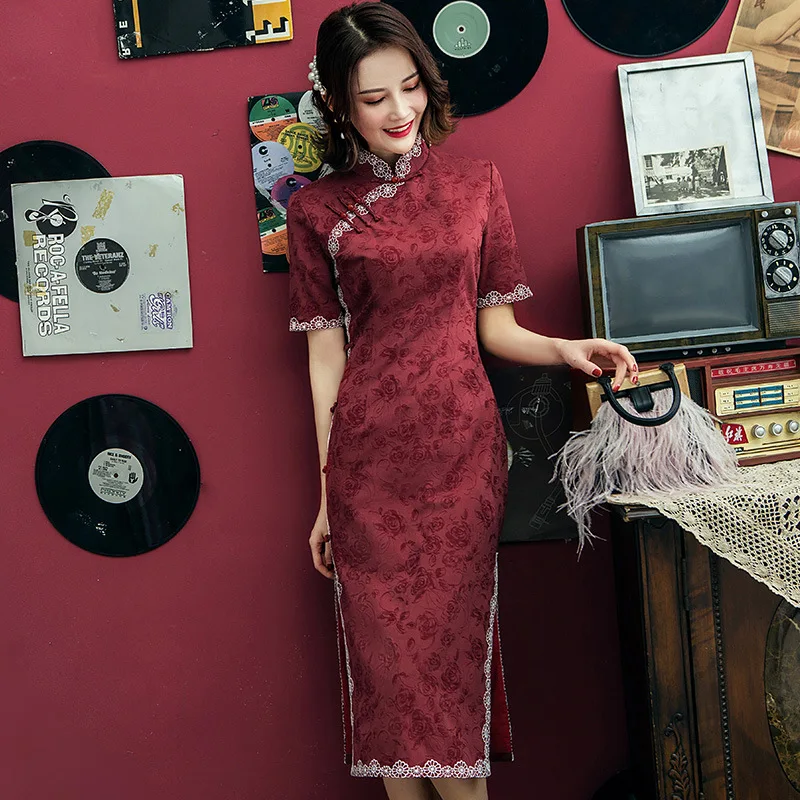 

2019 vintage shanghai story party wine red Cheongsam qipao