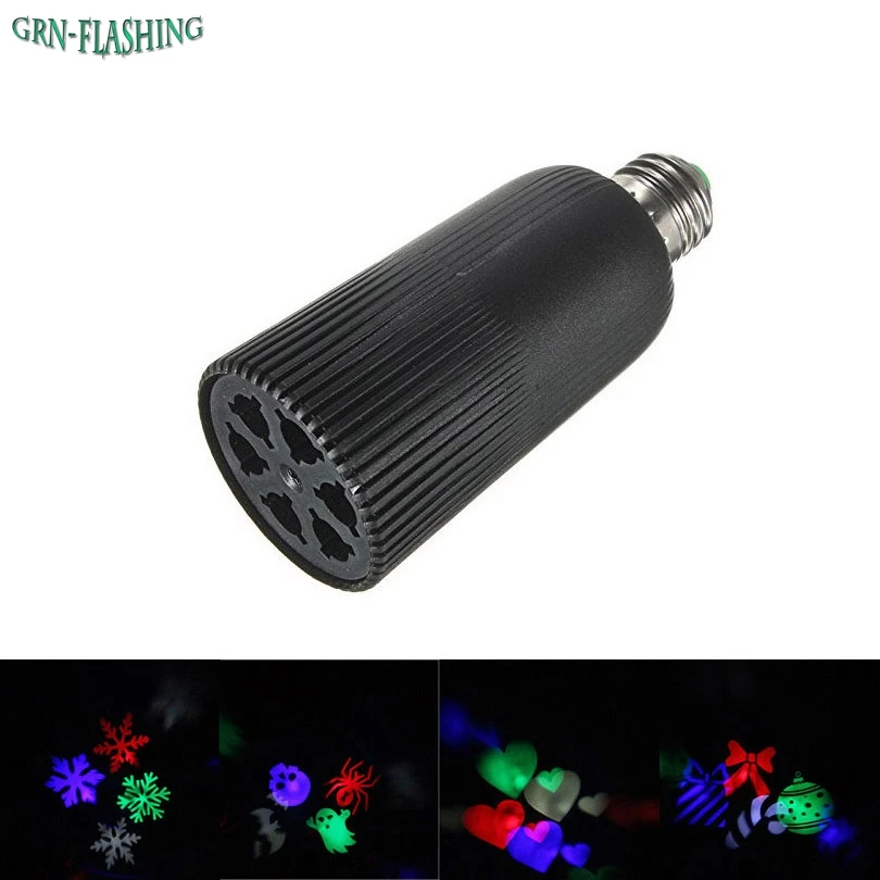 

E27 4W RGB Disco DJ Stage Light Bulb Rotating Chrismas Heart Ghost Snowflake Pattern Laser projector lamp For KTV Xmas Party