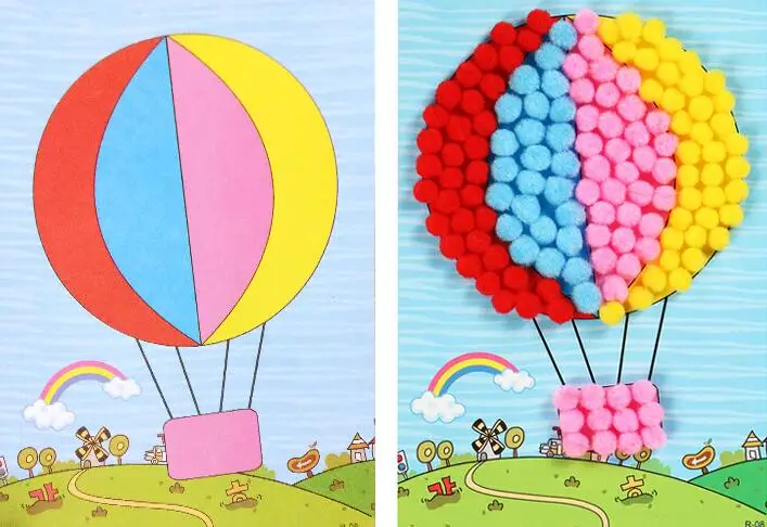 

hot air balloon DIY Stickers Kindergarten Creative Manual Production of Children DIY Material Wool Ball Painting