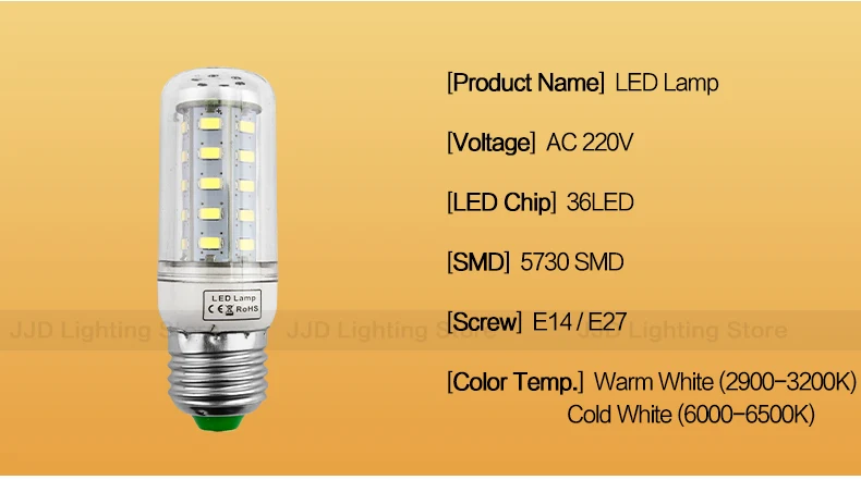 Светодиодный Светодиодная лампа-кукуруза E27 E14 светодиодный лампы 24 36 48 56 69 72 светодиодный s лампада люстра в форме свечи светодиодный светильник SMD5730 220V для украшения дома