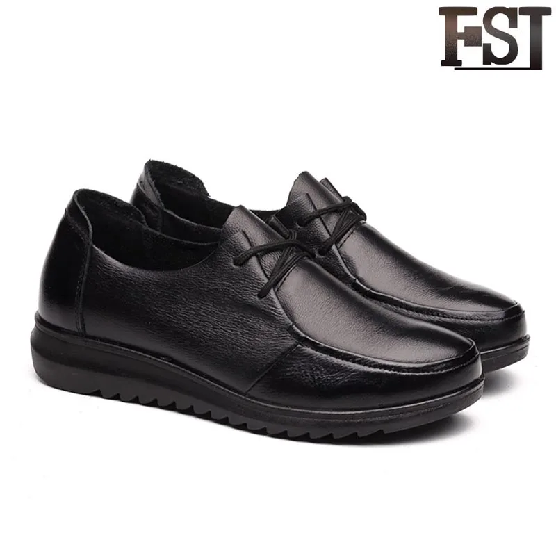 

FSJ Women Shoes Genuine Leather Ladies Woman Lace-Up Low Heel Bonded Leather Spring/Autumn Cross-tied Short Plush Sewing