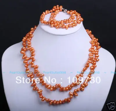 

Jewelry 00159 GENUINE BAROQUE ORANGE PEARL NECKLACE BRACELET SET new