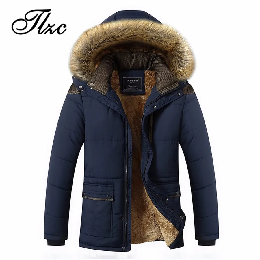 

TLZC New Fashion Warm Wool Liner Man Jacket and Coat Plus Size M-5XL Windproof Male Parkas Fur Collar Hooded Men Winter Jacket