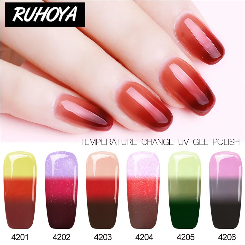 

Ruhoya UV Gel Nail Varnish Lacquer Temperature Change Color Gel Varnish Hot Sale Lucky UV LED Chameleon Thermo Gel Nail Polish