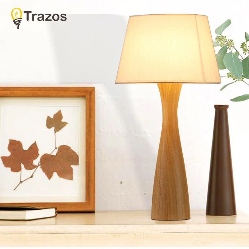 

TRAZOS Wooden Table Lamp With Fabric Lampshade Bedside Desk lights lamparas de mesa Book Lamps Deco Luminaria Reading Lighting
