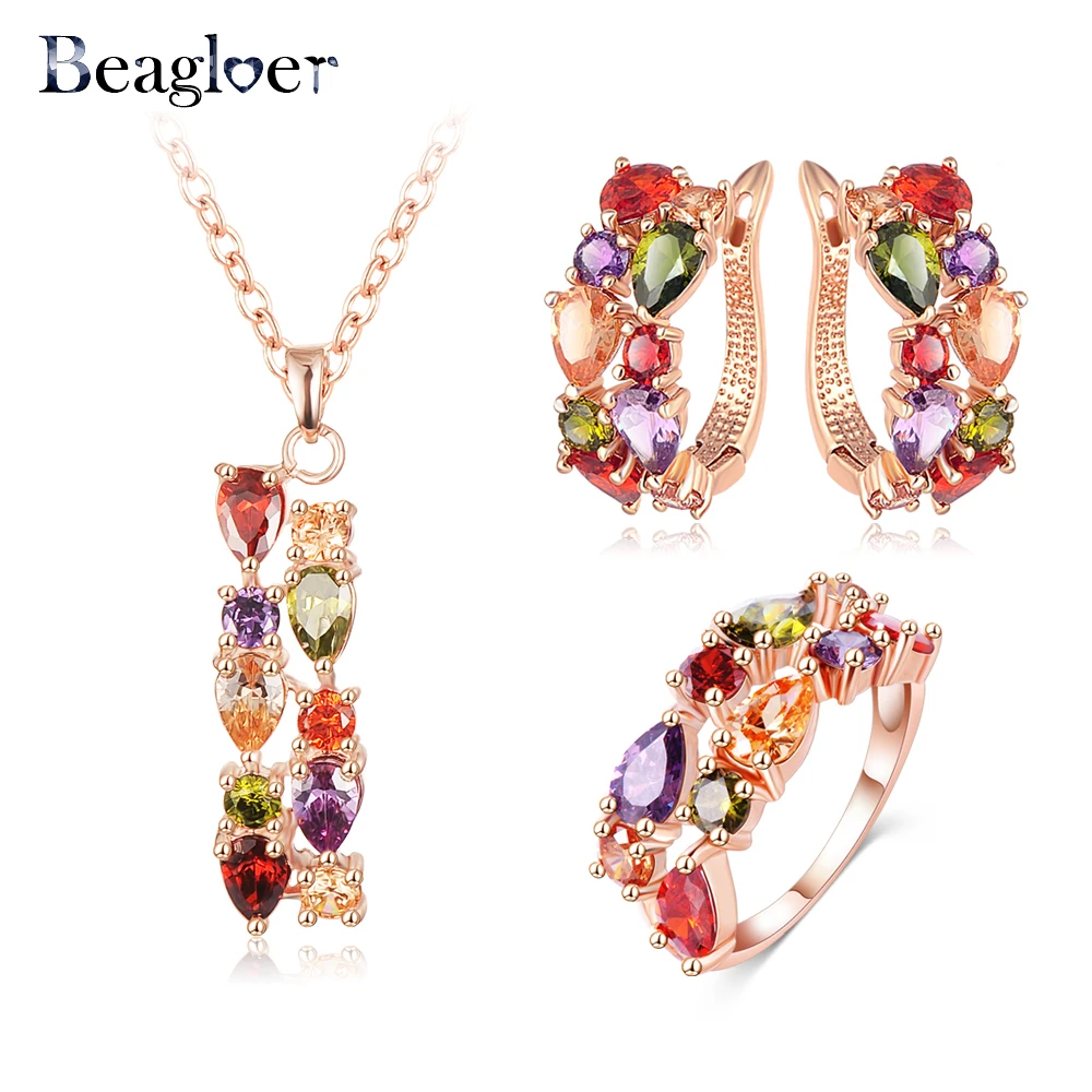 Beagloer бренд класса люкс розовое золото цвет многоцветный кубический циркон