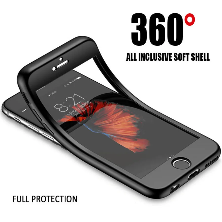 

360 Full body Phone Case For iphone 5s 6s 5 6 7 8 plus x Soft Silicone Cover On for iPhone 8 7 Plus X 6 Plus Luxury funda cases