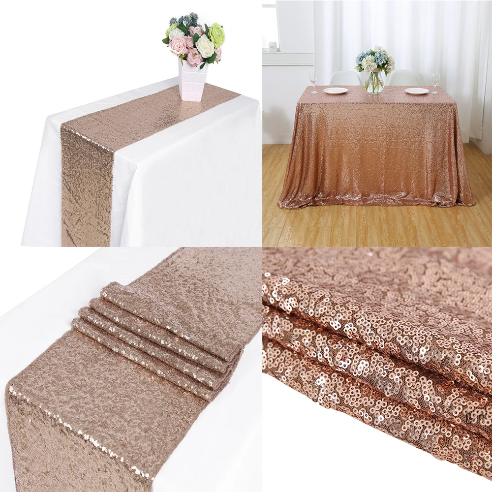 

30x180cm Sparkly Champagne Sequin Table Runner for Wedding Party Christmas Table Runner Tablecloth Decoration