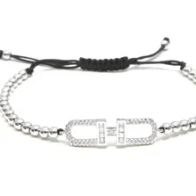 Золото Серебро Микро-паве cz кубический цирконий веревка отрегулированный браслет из медного бисера fgjf57 буквы H Шарм плетеные браслеты для женщин