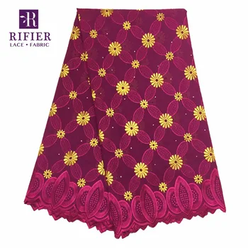 

Red Flower Embroidered Cotton Lace Fabric With Stones For India Women Winter Dresses Sewing 2018 Quality Nigerian Cotton Fabrics
