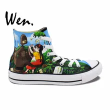 Вэнь Дизайн пользовательские ручной росписью обувь аниме кроссовки Принцесса Мононоке замок в небе высокие Для женщин Для мужчин холст кроссовки