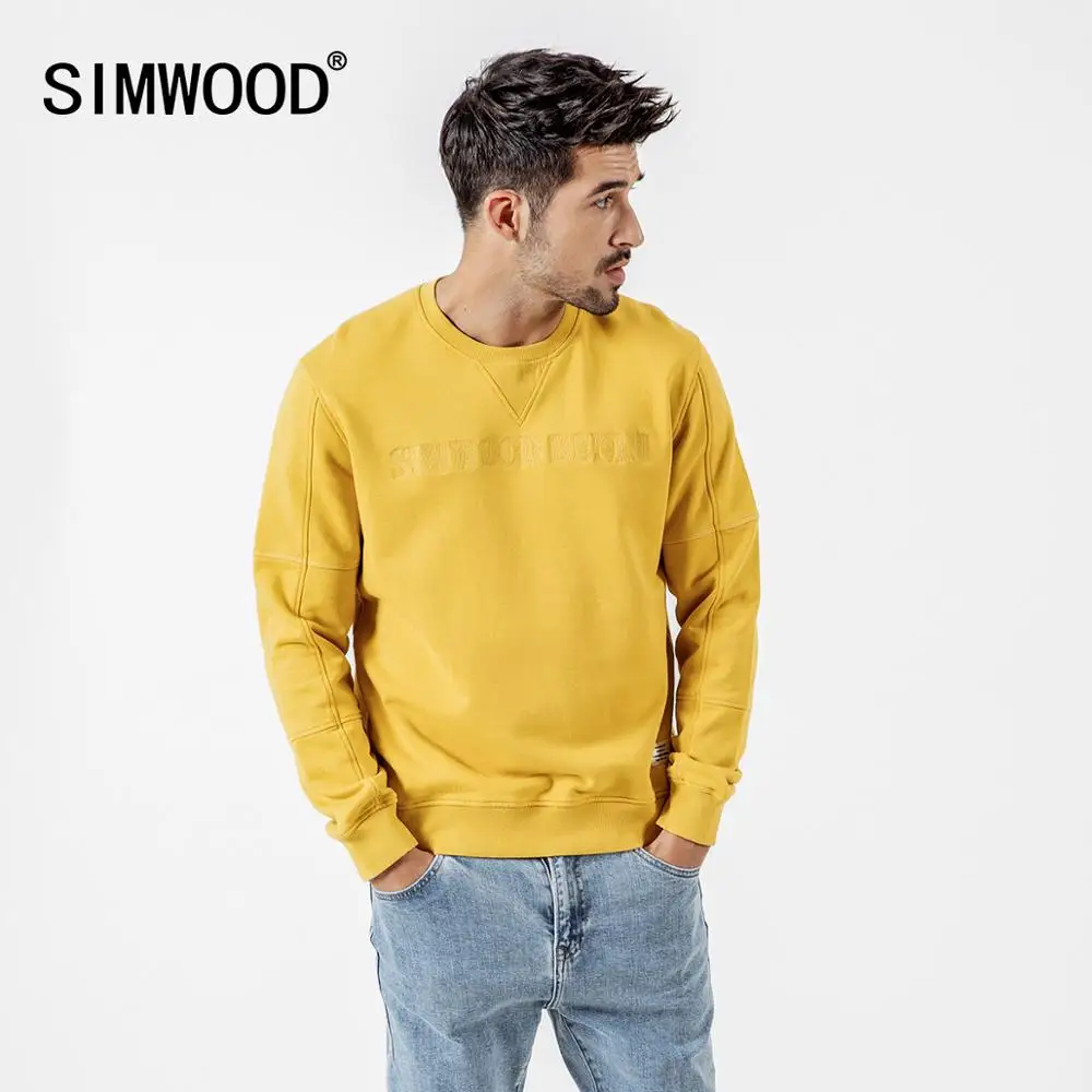 

SIMWOOD autumn New Hoodies Men Embroidery Letter Sweatshirt Male O-neck High Quality Brand Clothing 190121