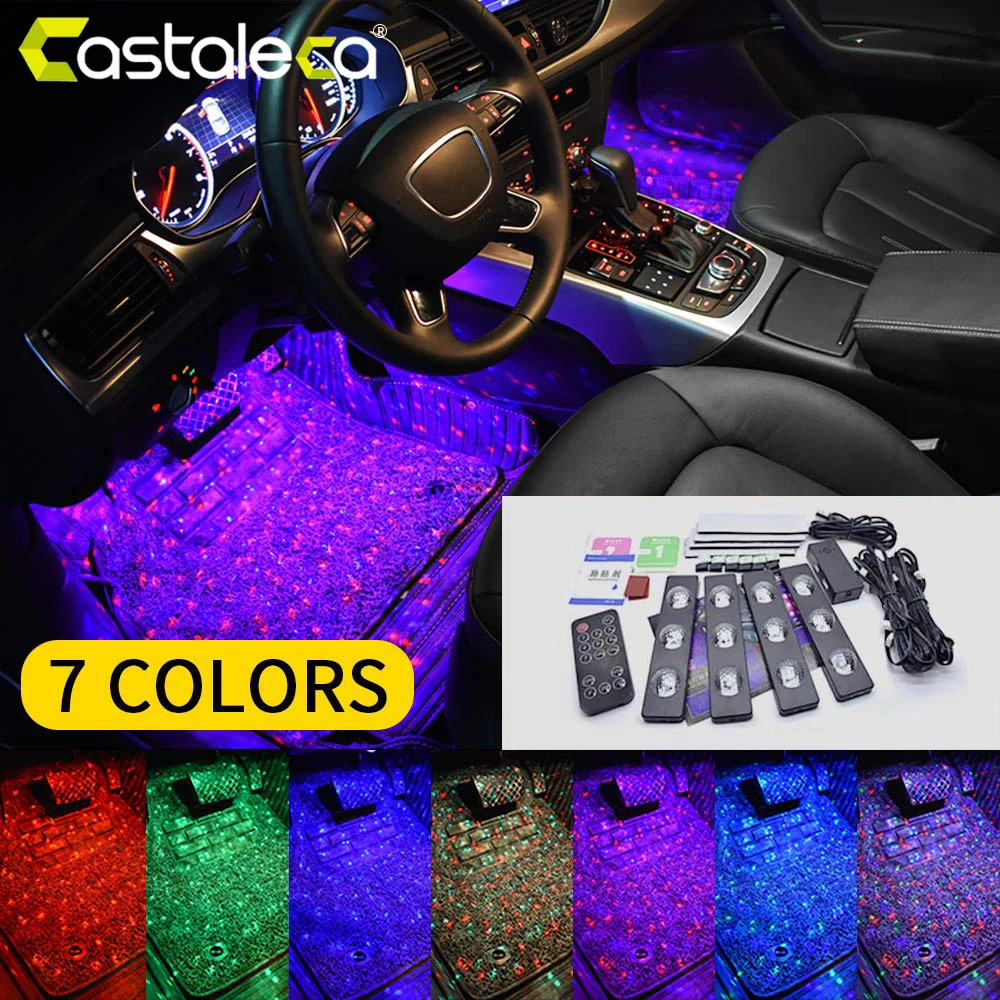 

Castaleca Car Interior Atmosphere Lights Dash Floor Foot Strip Light Automobile LED RGB DRL Remote/Voice Control Decorative Lamp