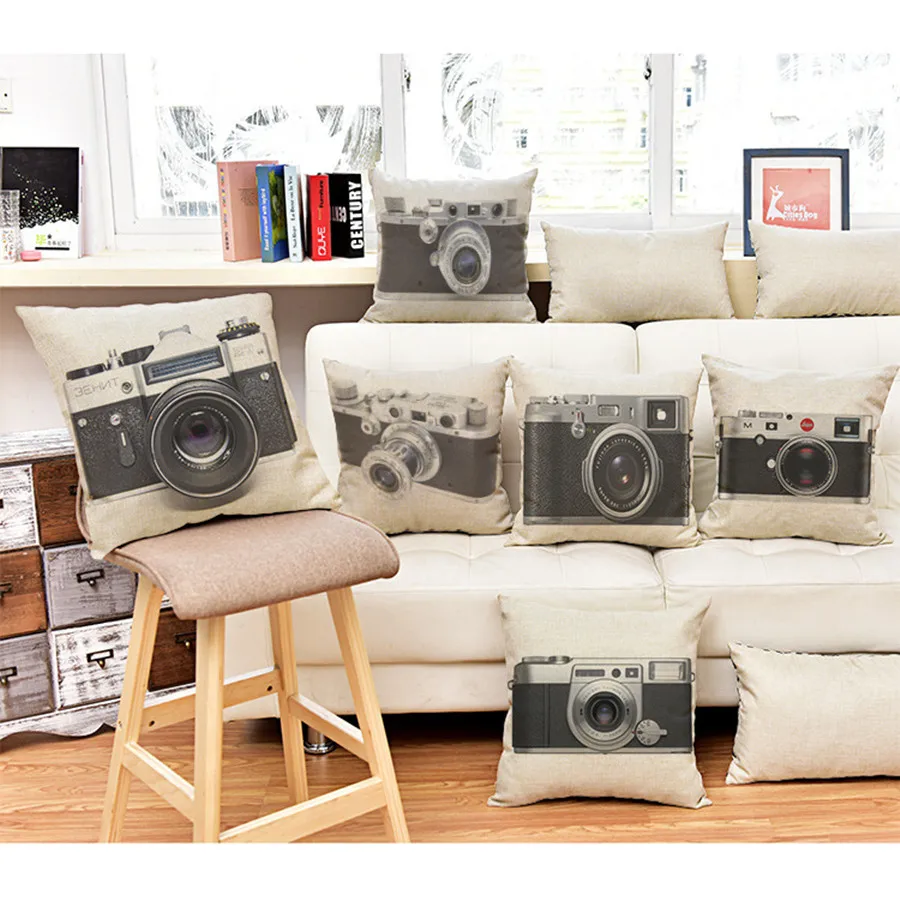 Free Shipping Vintage Camera Cotton Linen Pillowcase 45cm 45cm font b Home b font Decorative Seat